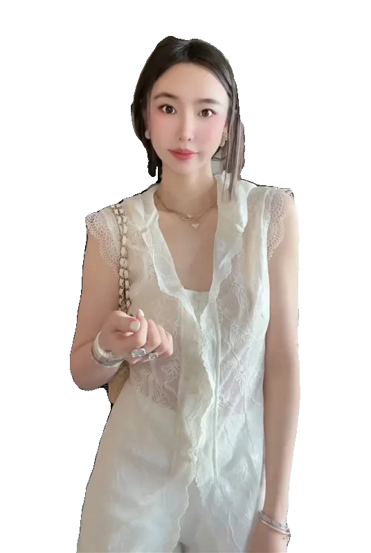 

Sexy Vest Women's Spring Lace Embroidered Hooded Vest Top