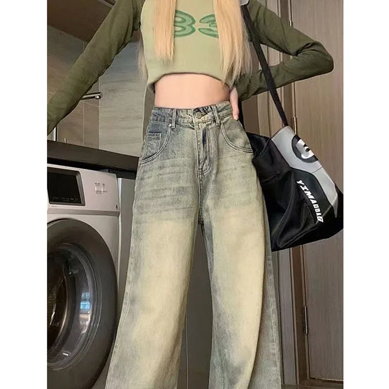 Xpqbb 여성용 와이드 레그 데님 바지, 빈티지 90S 스트리트웨어, 헐렁한 Y2K 청바지, 하이 웨이스트 전체 길이 스트레이트 바지, 신상