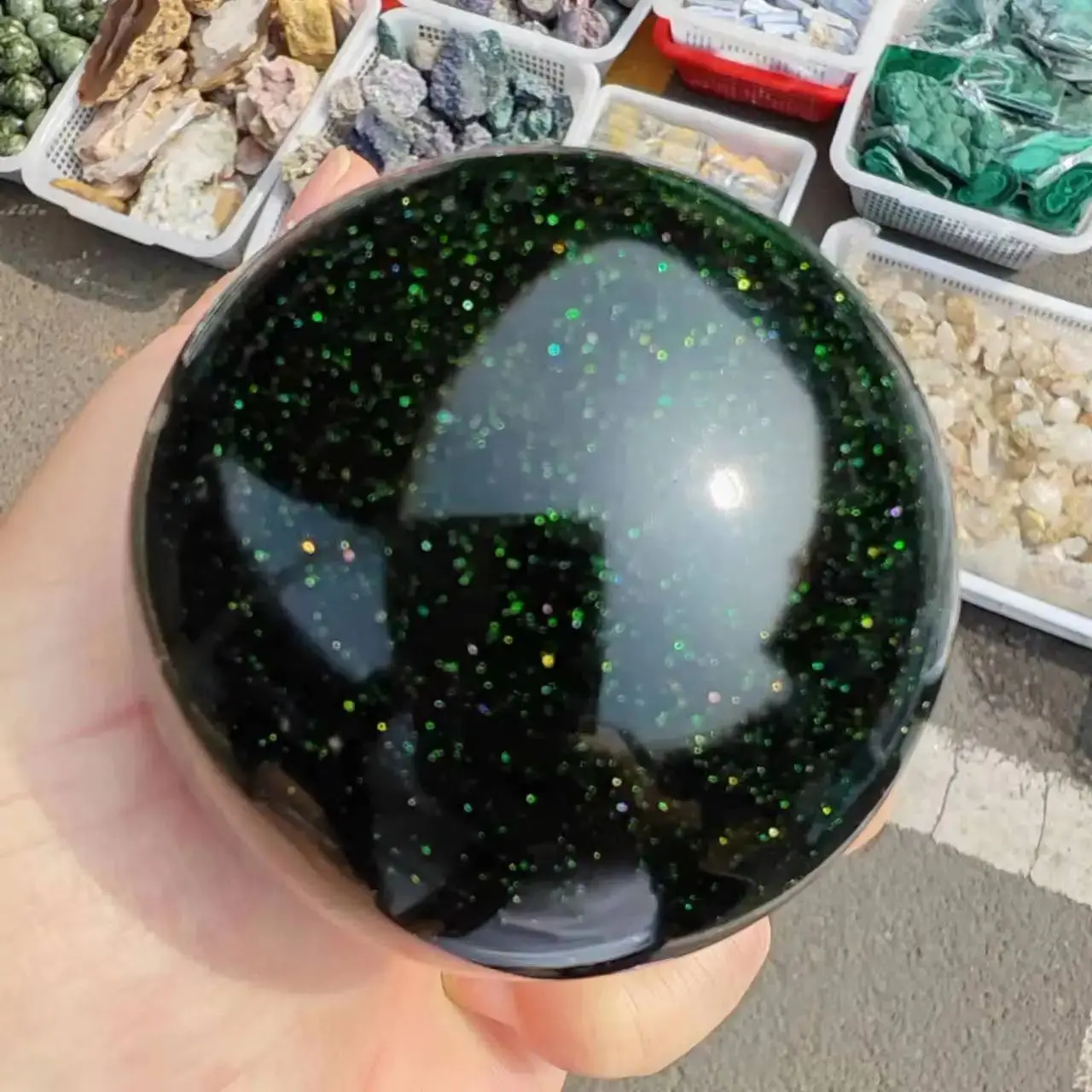 Beautiful Green Sand Golden Stone Ball Crystal Energy Healing Home Office Decoration Craft Gifts Feng Shui Ornament 2