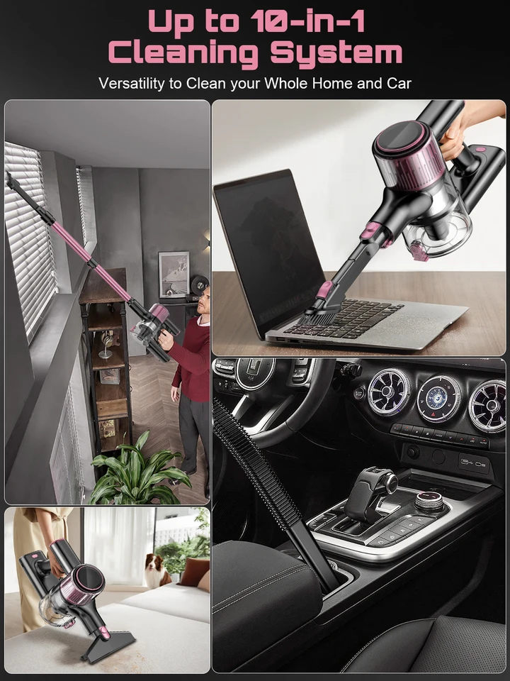 Cordless Cleaner, 10 In 1 Stick With 55Kpa Powerful Suction, Hose,Lightweight Rechargeable Vacuum Cleaner For Home_voghion.com