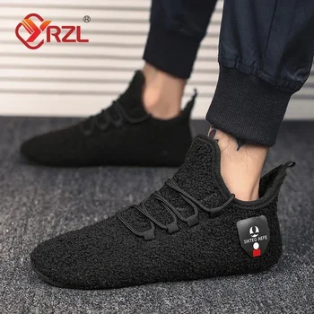 YRZL Winter Cotton Shoes Men Warm Lace Up Lightweight Winter Slippers Men Plush Bedroom Home Cotton Loafers Men Warm Shoes 1