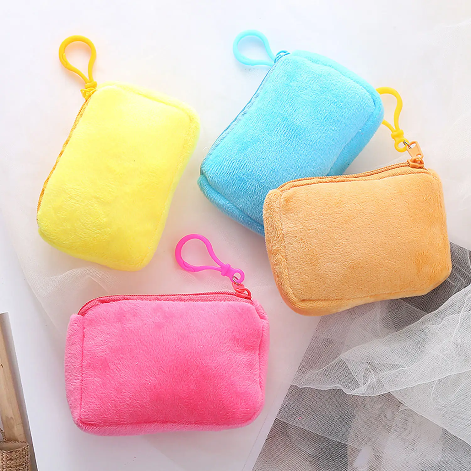 Korean Mini Fashion Square Zipper Coin Purse Women's Thin and Short Handbag Card Package Coin Bag Cute Purse Key Earphone Pouch