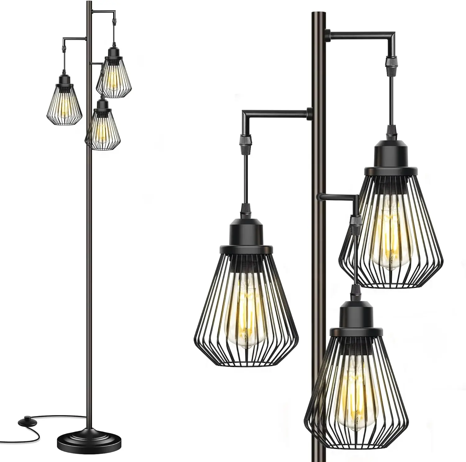 

Floor Lamps for Living Room, Farmhouse Standing Lamp with 3 Hanging Teardrop Cage Shades, 68" Modern Rustic Tree Tall