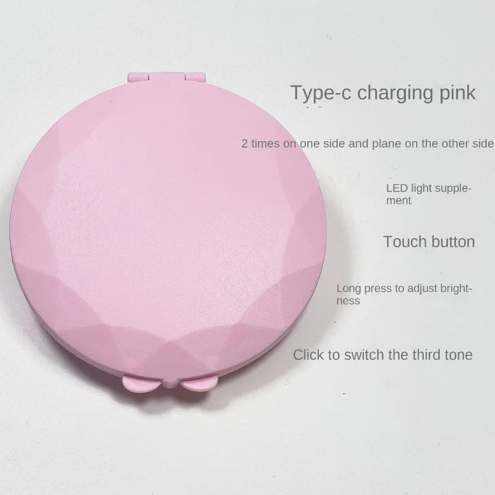 원형 LED 조명 메이크업 거울, 맞춤형 양면 화장품 거울, 휴대용 발광 효과, 미니 포켓 거울