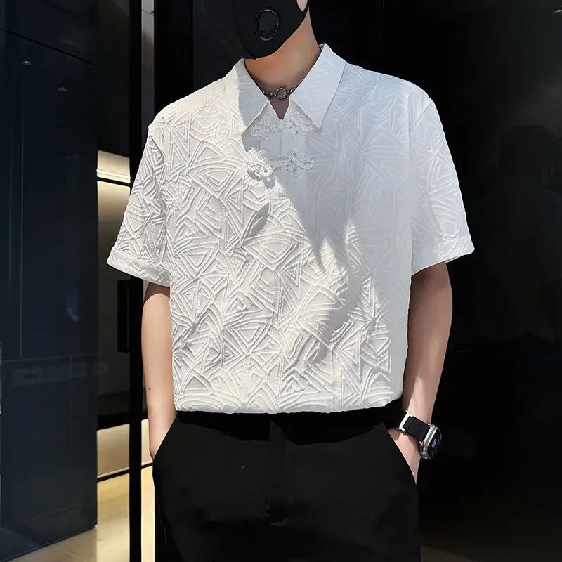 Elegant Fashion Harajuku Slim Fit Ropa Hombre Loose Sport Casual All Match Outerwear Solid Patchwork Insert Short Sleeve Blusa