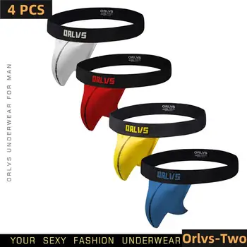 5 Style ORLVS 4PC/LOT Men Underwear Sexy Jockstrap Bikini Briefs Hollow G-Strings Thongs Gay Underwear Breathable Penis Pouch 1
