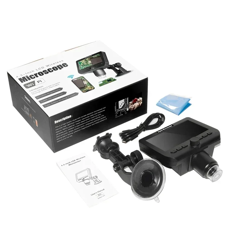 

4.3inch LCD Wireless Digital Electronic Microscope 1000X WIFI Video Microscopes 1080P HD Rechargeable Endoscope Magnifier Camera