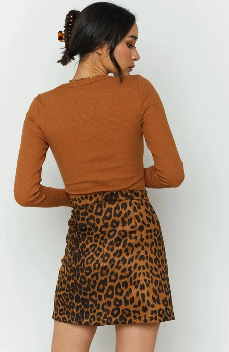 Frauen Sexy Leopard Gedruckt Mini Röcke Herbst Winter Hohe Taille Zip-Up Wildleder Kurzen Rock Weibliche Streetwear Schlank Bodycon rock – Detail 9