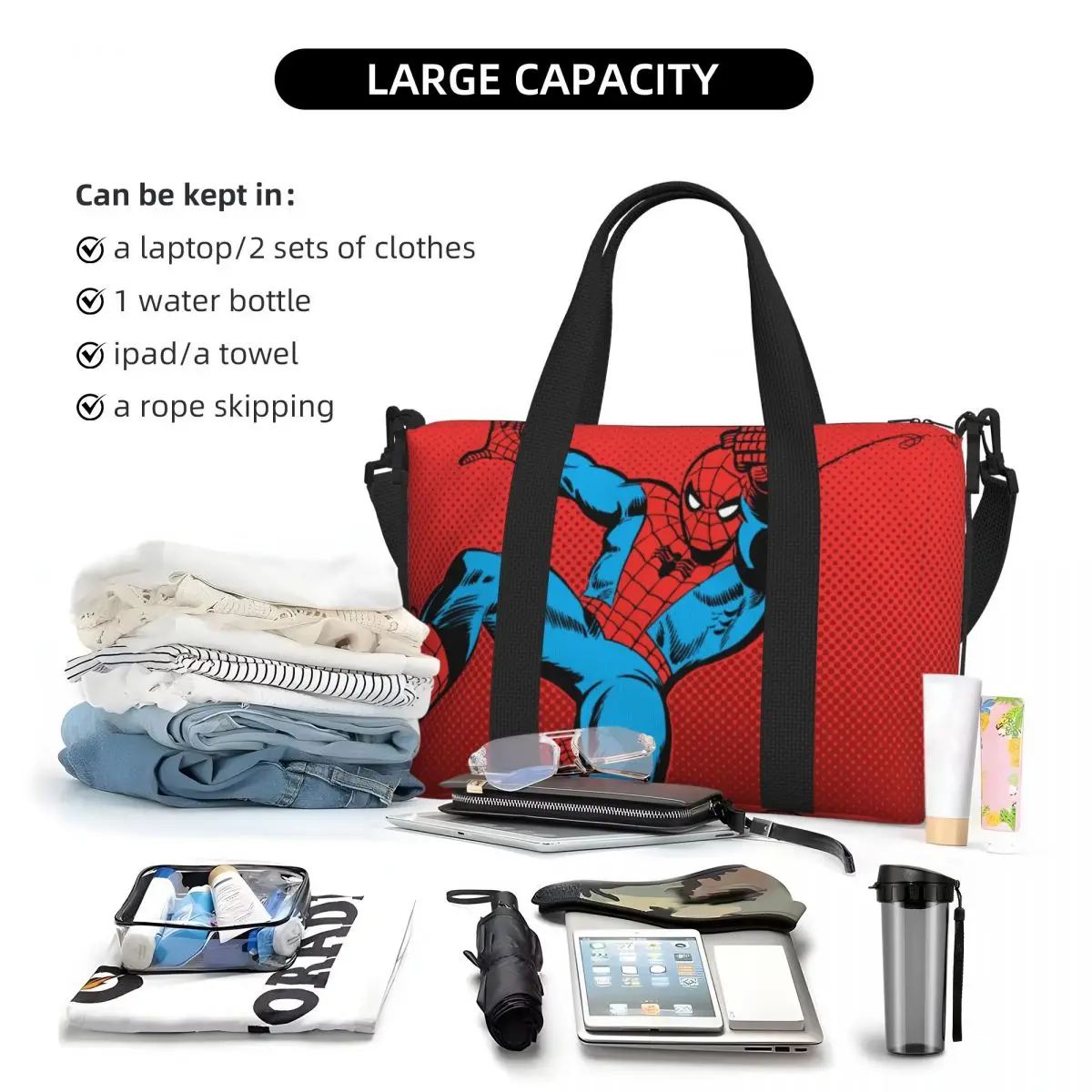 Spider Man Retro Swinging Kick Groceries Tote Shopping Bag Women Big Capacity Gym Beach Travel Bags