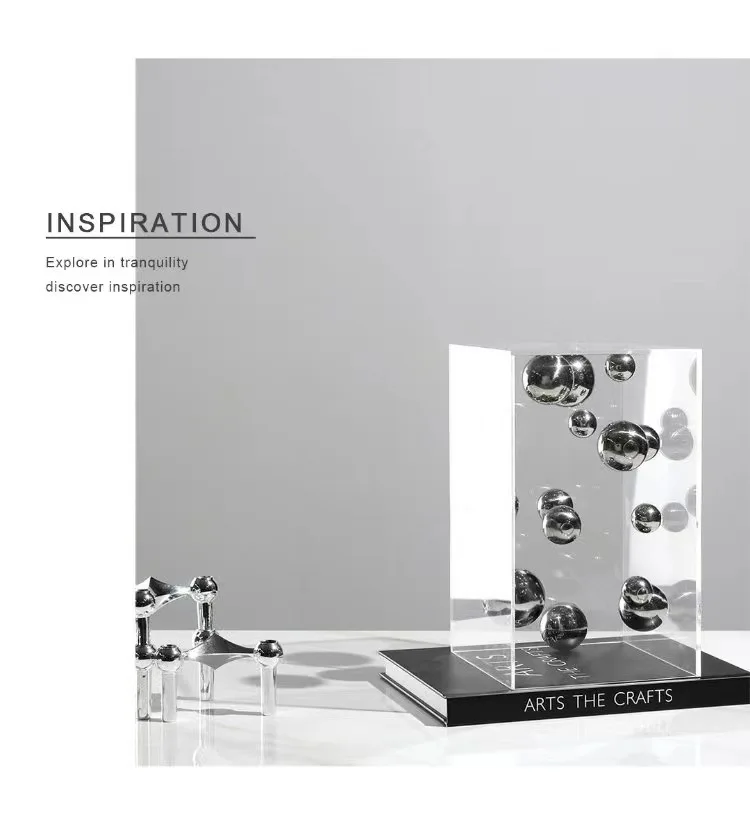 Description Picture 4 of itemAbstract Metal Ball Artwork Square Transparent Box Desk Decoration Ornaments Modern Sphericity Crafts Room Aesthetics Decor