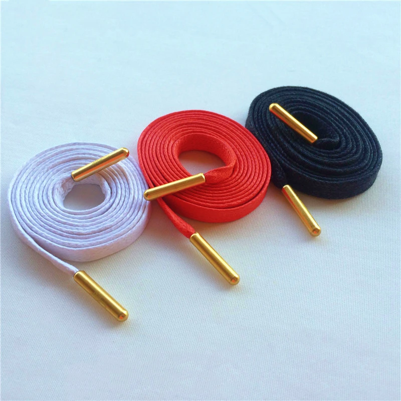 Weiou Laces Wholesale Item 30 Pairs/Lot Flat 100% Cotton Waxed Luxury Shoe Cord With Golden Metal Aglet For Easy Bulk Purchasing