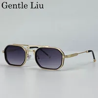 Lunettes de soleil rectangulaires Steampunk pour hommes 2026 – Marque de luxe, style rétro punk, double pont, protection UV400 2