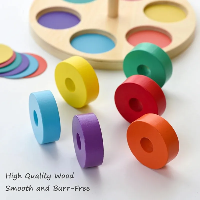 Children Montessori Rainbow Blocks Toy Color Shape Matching Stacking Game Educational Wooden Toy For Toddler Fine Motor Training 5