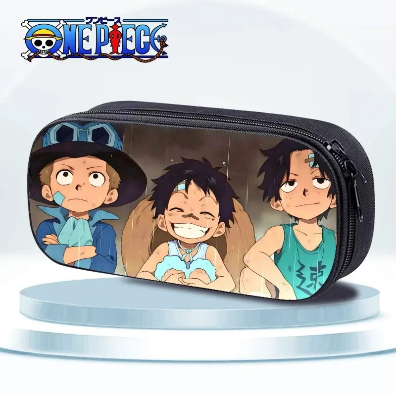 Estuche para lápices con cremallera multicapa de gran capacidad con dibujos animados de Luffy y Roronoa Zoro de One Piece, estuche para lápices impermeable para estudiantes, regalo de papelería