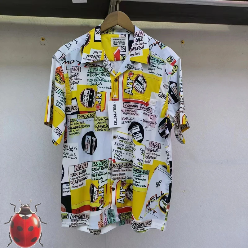 Yellow Y2k Poster Pattern Letter Print Short Shirts Shortpant Set Men Women High Quality Hawaii Beach Surf Suit