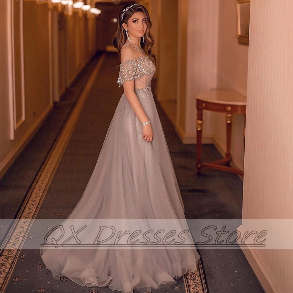 ball gown prom dresses Exquisite Sparkle Sequined Prom Dresses Off The Shoulder Scoop Long Party Gowns Short Sleeve Tulle Evening Dress For Women 2022 long prom dresses