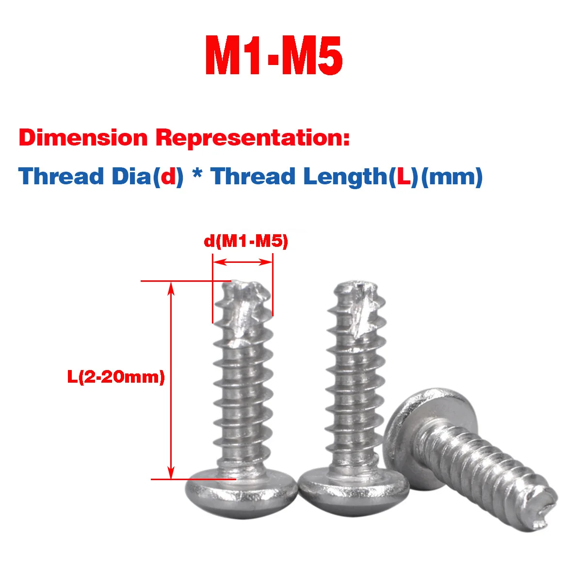 

304 Stainless Steel Cross Round Head Flat Tail Self Tapping Screw / Pan Head Screw M1M1.2M1.4M1.7M2M2.3M2.6M3M3.5M4M5