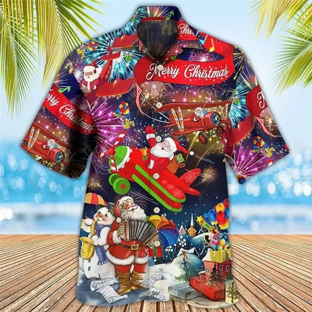Mens Hawaiian Shirt Funny Santa Claus 3d Print Christmas Short Sleeve Shirts Beach Blouse Party casual short sleeved shirt short sleeved shirt hawaiian shirt