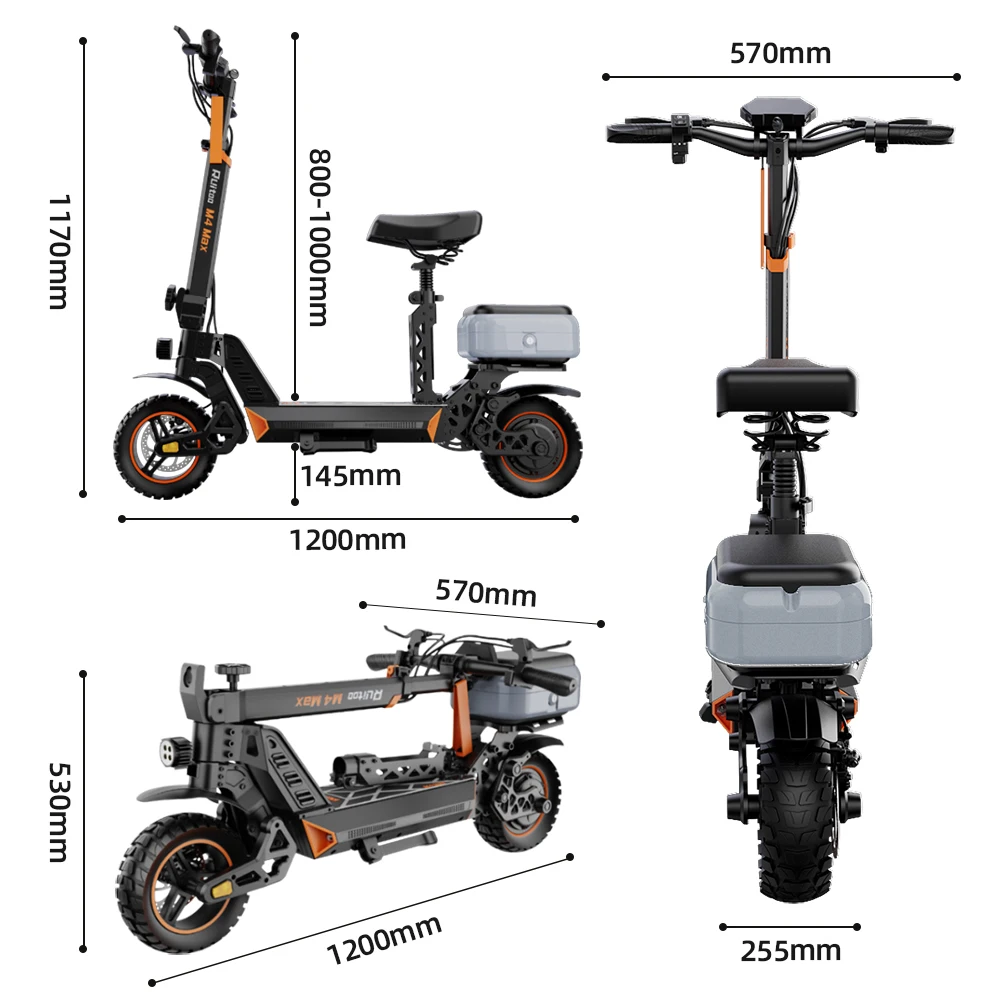 Ruitu M4 Max 1000W Powerful Motor Electric Scooter 10-inch Tire Foldable Scooter Maximum Speed 52 km/h With Box