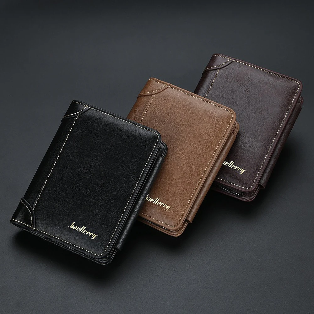 Leather Wallet Short for Men PU Custom Embossed RfID Blocking Front Pocket Gift