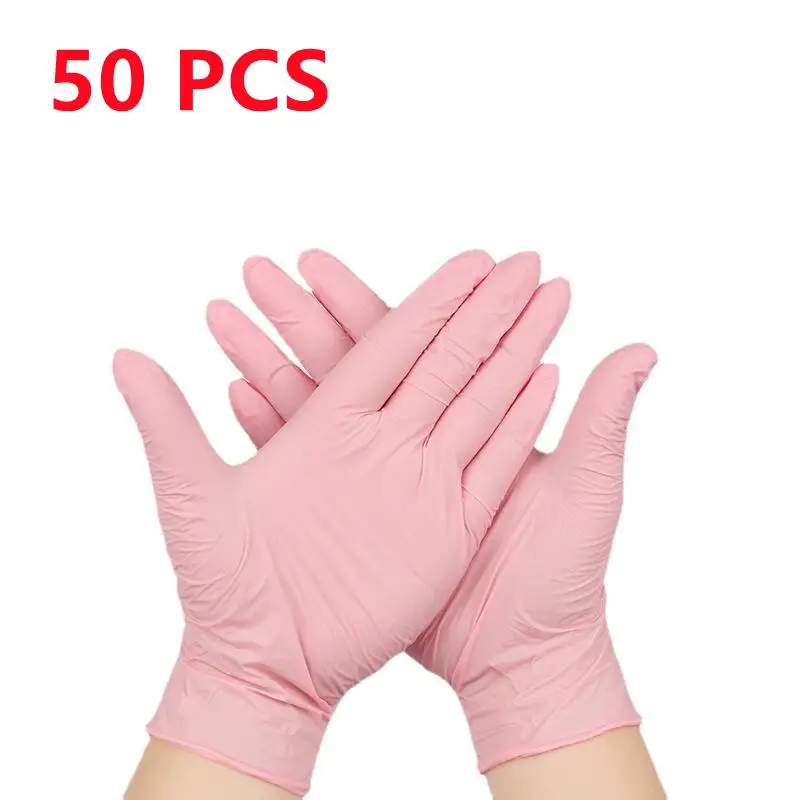 Gants jetables en nitrile bleus, empilés sur fond blanc, lot de 50 ou 100.
