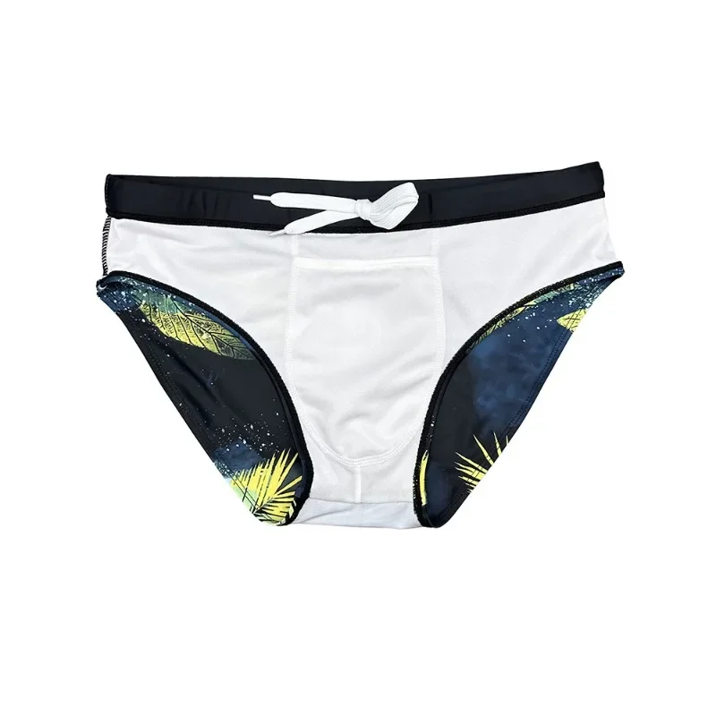 Summer Men Swimsuit Trend Leaf Print Swimming Trunks Mens Breathable Bathing Swimwear Man Push-Up Pad Surf Beach Shorts