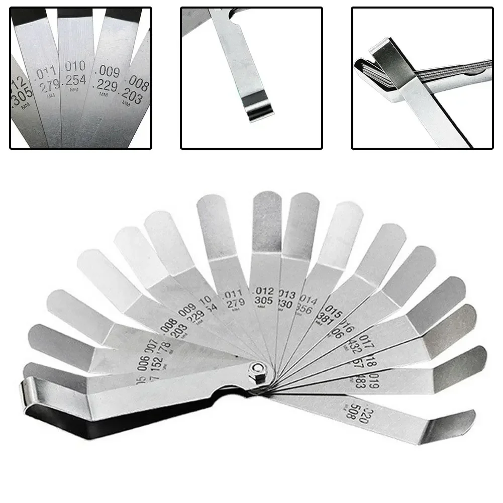 Feeler Gauge 16 Blades Feeler Gauge 0.127 To 0.508mm Curved Stainless Steel