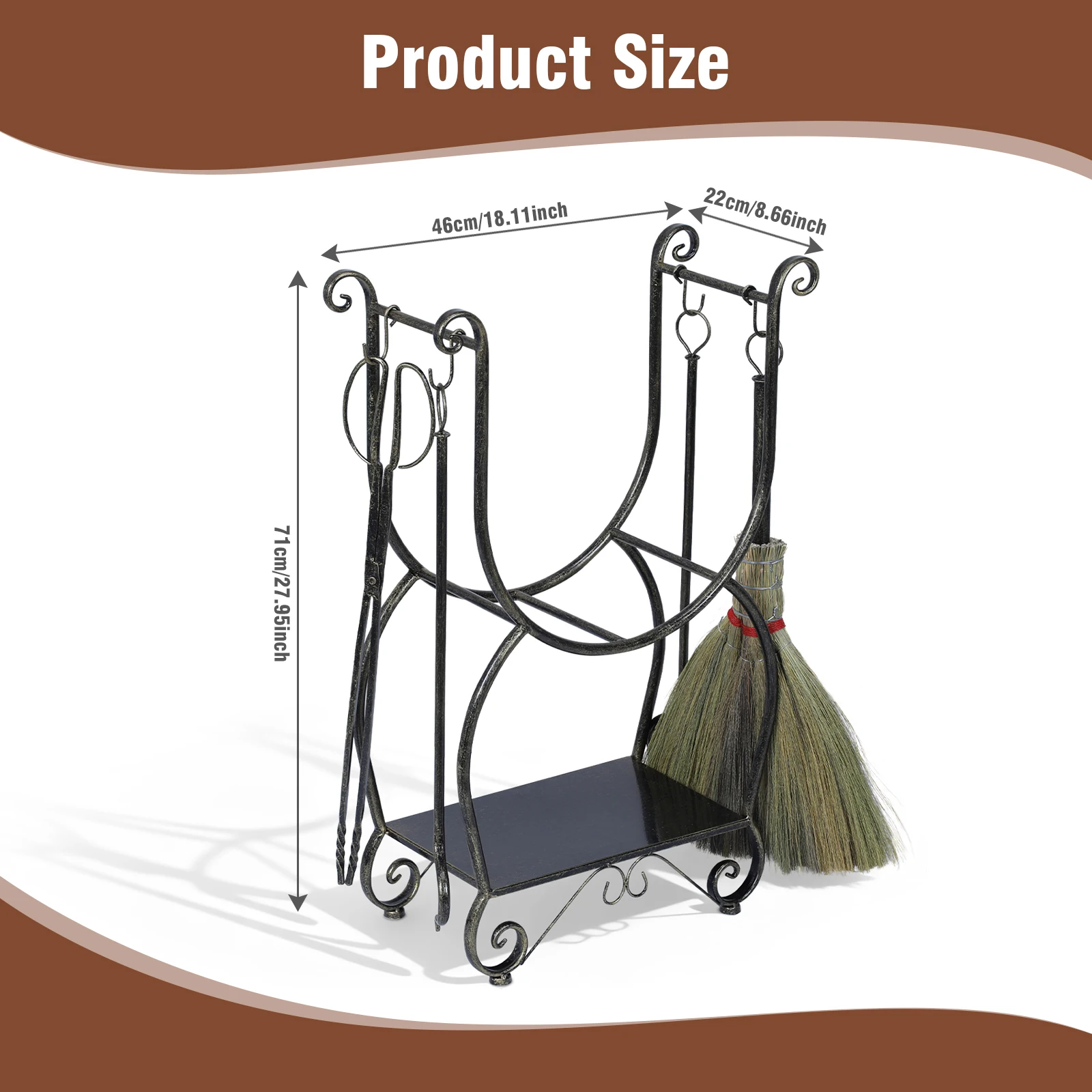 Metal Firewood Rack Set with 4 Fireplace Tools Firewood Rack No Need To Install Adjustable Stacker Stand for Fireplaces
