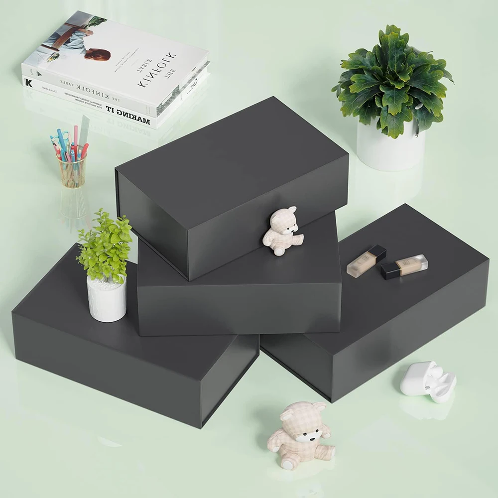 1pc Black Gift Box with Magnetic Lid for Present, Rectangular Collapsible Packaging Box... - SKU GBML1616 - UGI Packaging