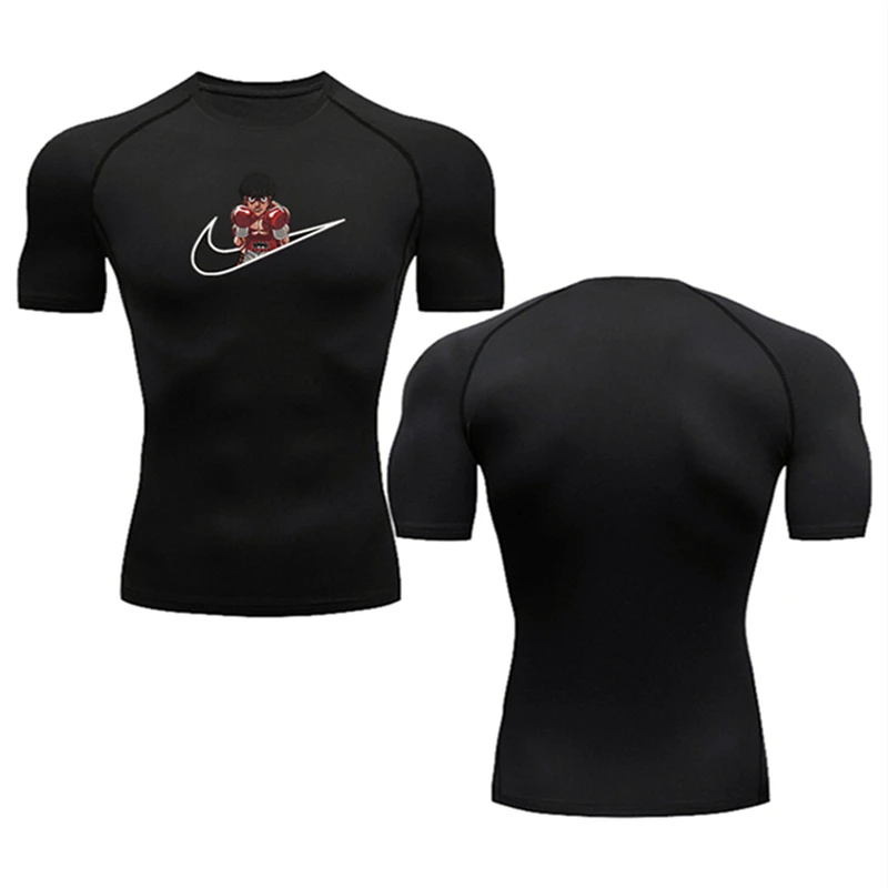 Men's running compression round neck boxing animation print short sleeve T-shirt Gym fitness sweatshirt men's jogging tracksuit