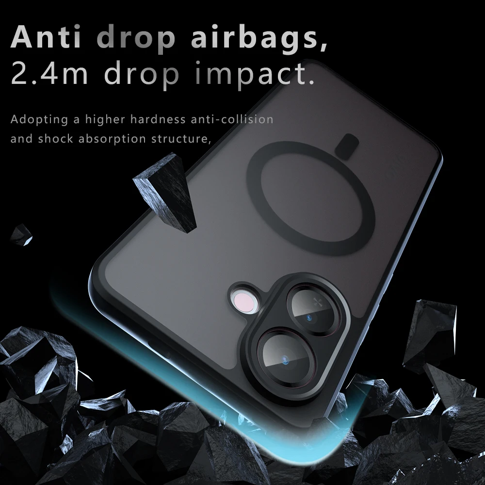 Shockproof Magnetic Matte Translucent Phone Case with Soft TPU Frame