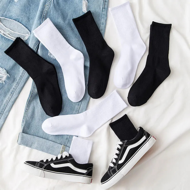 

White/Black/Gray Couples Sport Sock Harajuku Streetwear Stripe Hip Hop Skateboard Tube Socks Breathable Casual Cotton Soxs New