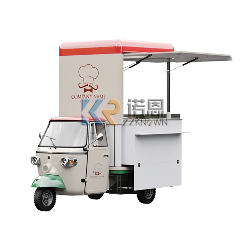 Mobile Kitchen Food Truck Logo Personalizzato Mini Hot Dog Cart Popcorn Ice Cream Vending Van Triciclo Elettrico Piaggio Ape Tuk Tuk