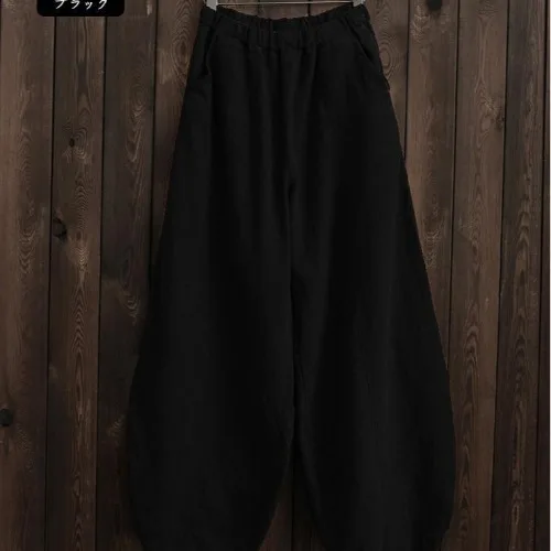 fashion clothing Spring Solid Color Pockets Loose Pants 2022 New Women Vintage Elastic Waist Cotton Linen Wide Leg Full Length Pants RV390 dickies 874 Pants & Capris