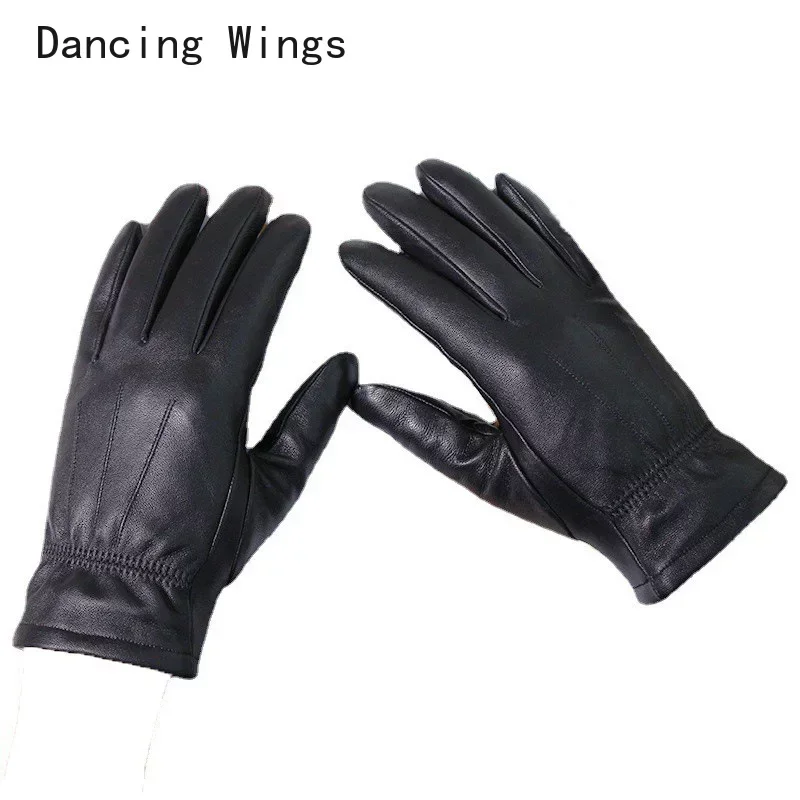

Men's 100% Geniune Sheepskin Leather Gloves Winter Warm Velvet Lined Touch Screen Male Windproof Driving Gloves