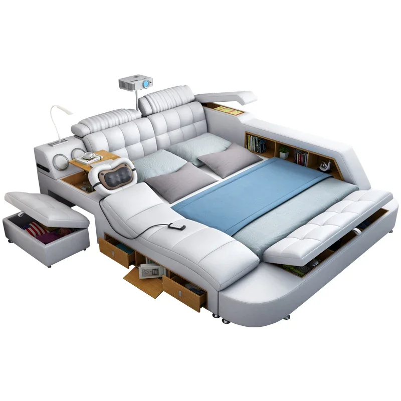 

Massage tatami bed, leather modern simple master bedroom, double bed, 1.8m multifunctional wedding bed
