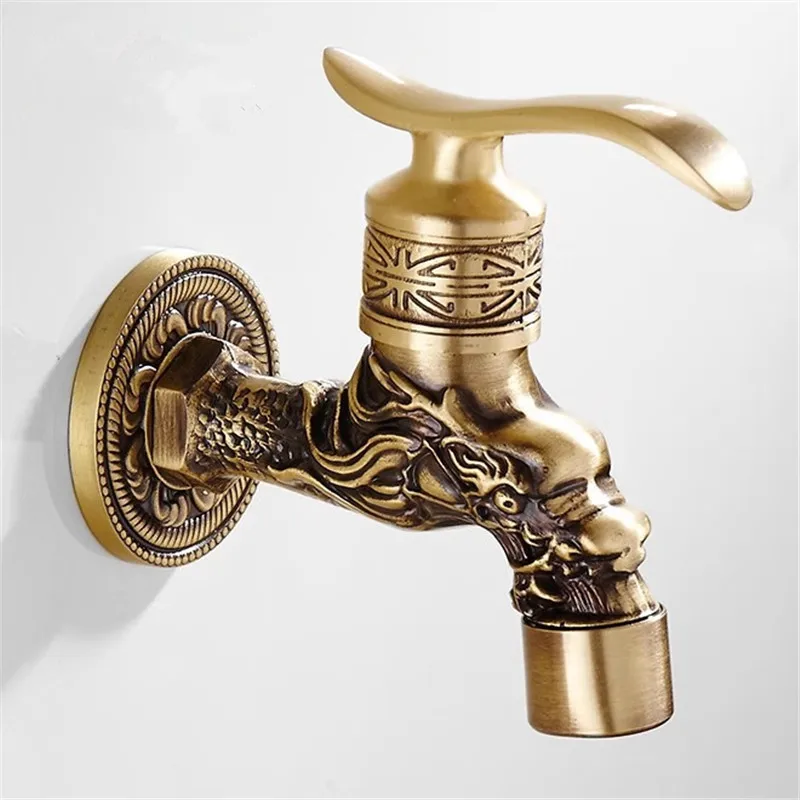 Tuqiu Antique Brass Dragon Carved Outdoor Garden Faucet