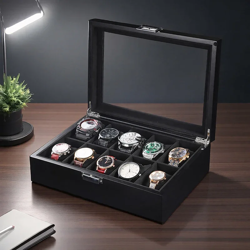 Direct Selling Solid Wood Can Store 10 Watches Storage Box Bracelet Simple Retro Dust Proof With Cover Organization Bins 4