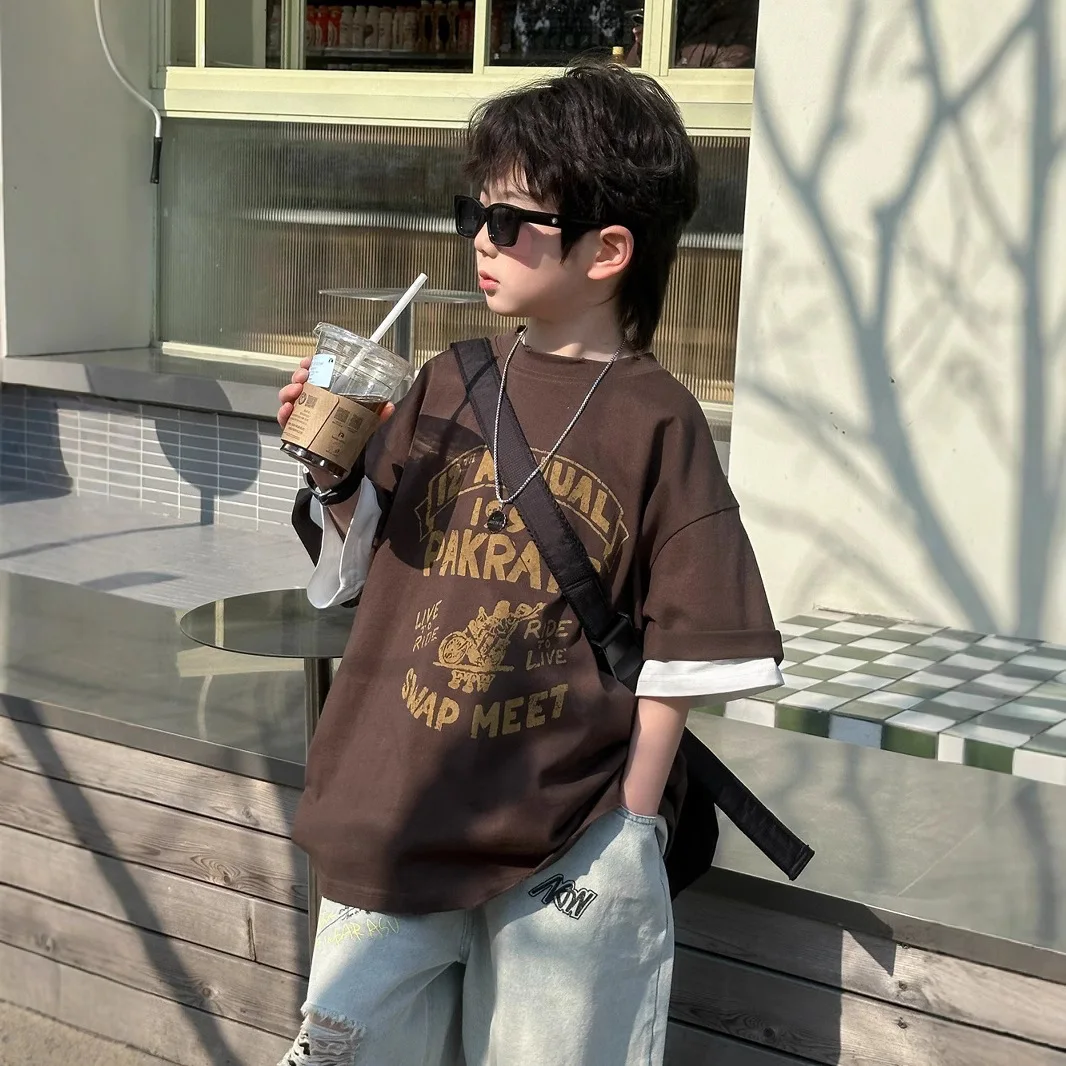 2025 Spring Summer New Children's Heavy Cotton Short Sleeve T