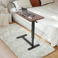 Modern Adjustable Mobile Side Table (Walnut) - Foldable, 5V USB, LED (2W)+Fan (1W), Spacious Desktop, Stable Carbon Steel Stand