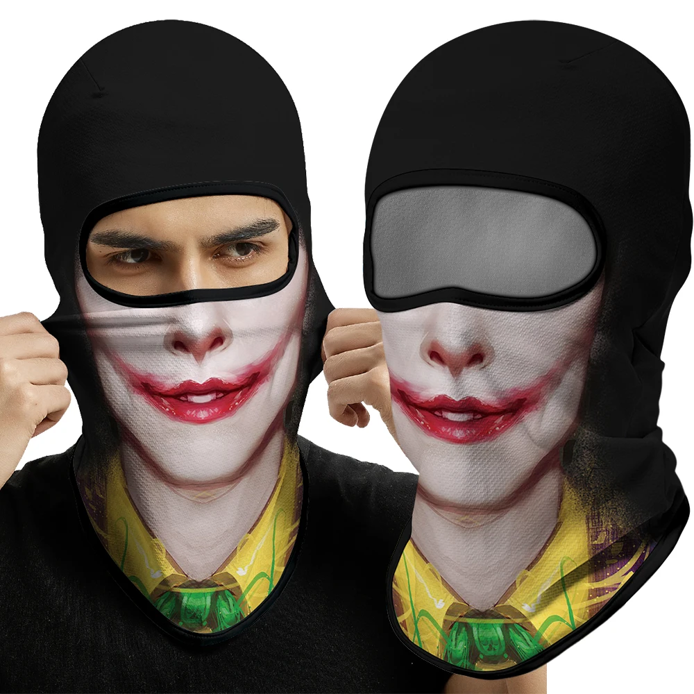 3D Funny Mask Motorcycle Face Cover Ski Mask Joker Skull Balaclava Headgear Outdoor Hiking Camping Neck Gaiter Bandana Scarf Men