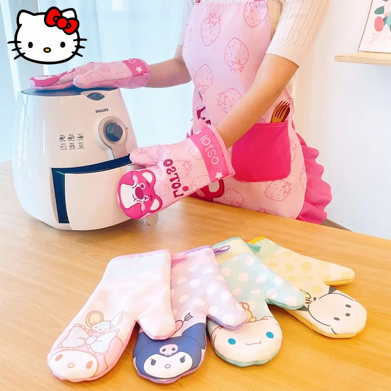 

Sanrio MyMelody Cinnamoroll Kuromi Insulation Gloves Kawaii Anime Oven Microwave Thickened Anti Scalding Kitchen Baking Gloves