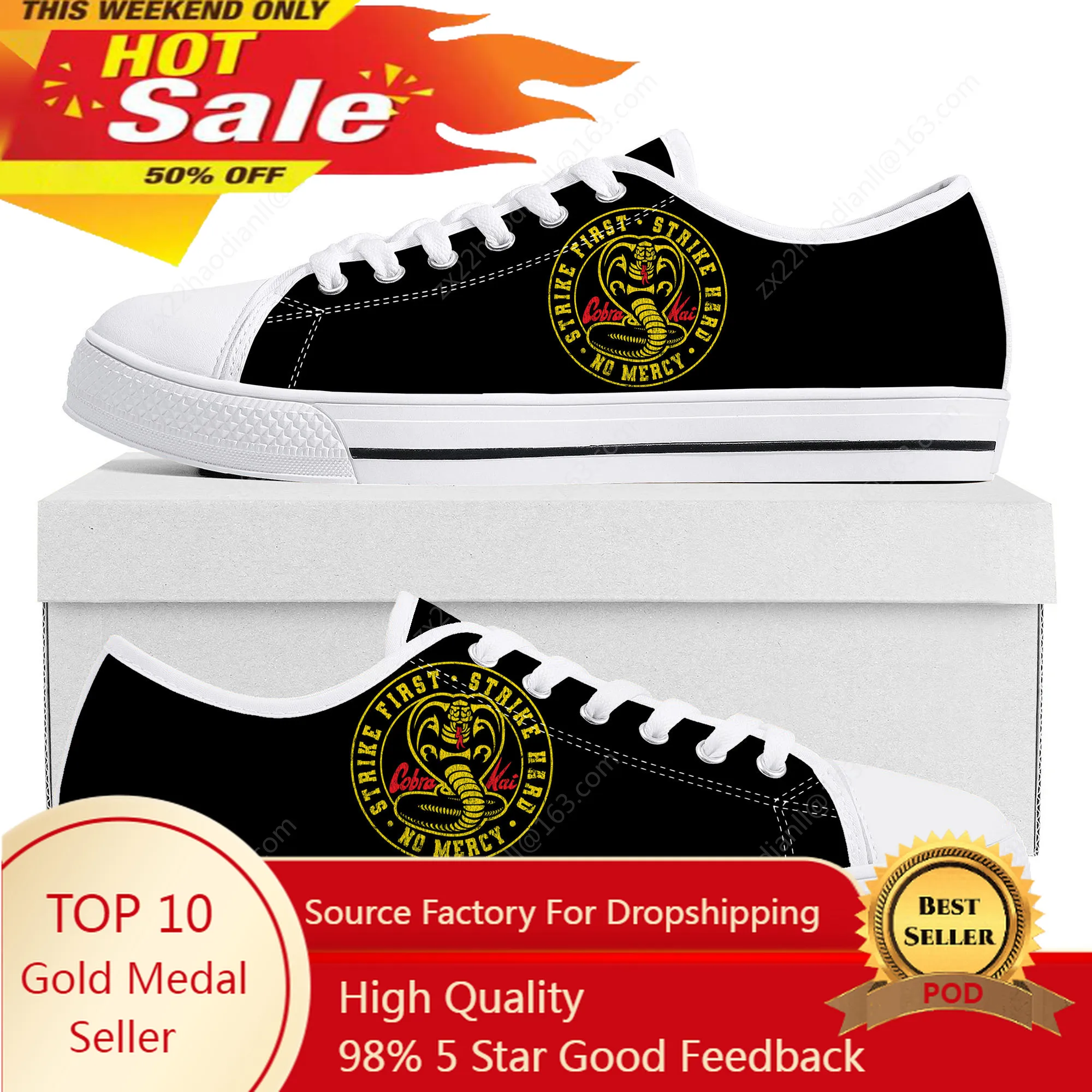 Cobra Kai No Mercy Snake Low Top High Quality Shoes Mens Womens Teenager Canvas Sneaker Casual Couple Sneakers Custom Shoe