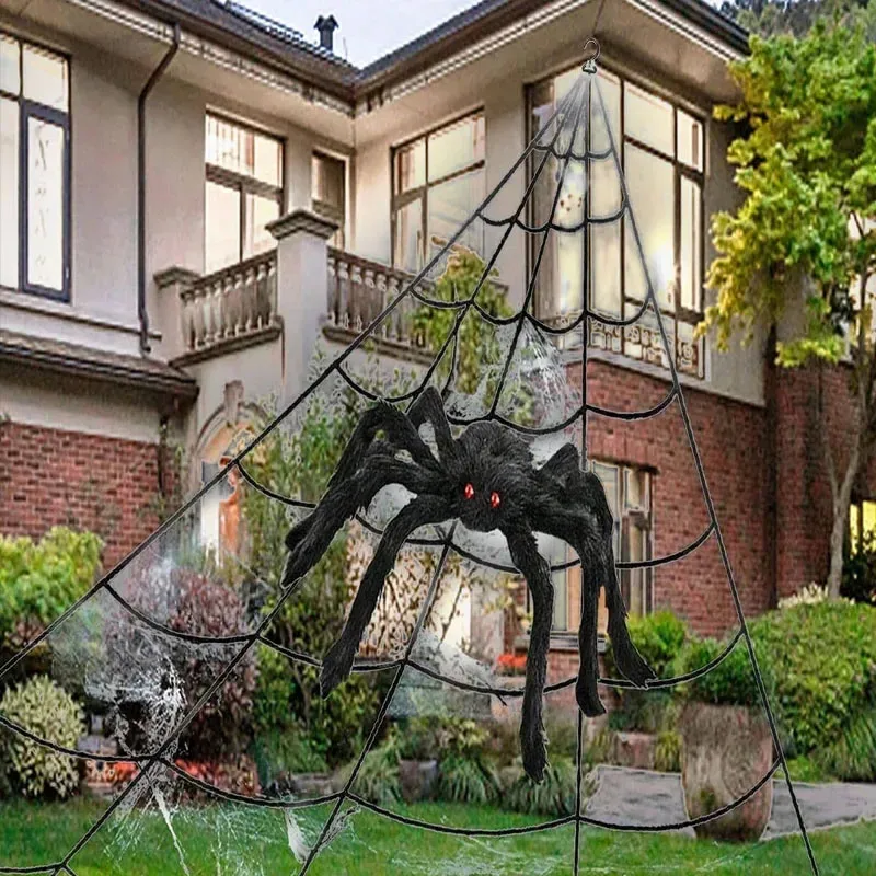5/7 m Dreieck Spinnennetz Halloween Dekorationen Große Plüsch Simulation Spinnennetz Spukhaus Outdoor Hof Dekoration Requisiten