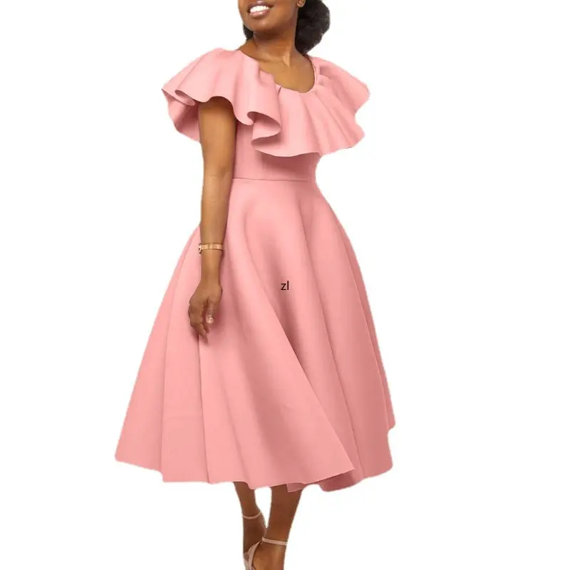 

Elegant African Dresses for Women 2023 New Summer Fashion Ruffles Short Sleeve Evening Party Dress Dashiki Ankara Tutu Robes