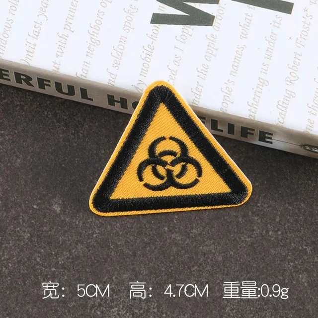 Triangle Caution Signs Embroidered Appliques Traffic Warning Board Badges Small Iron on Patches Decorative Stickers for Clothing 3