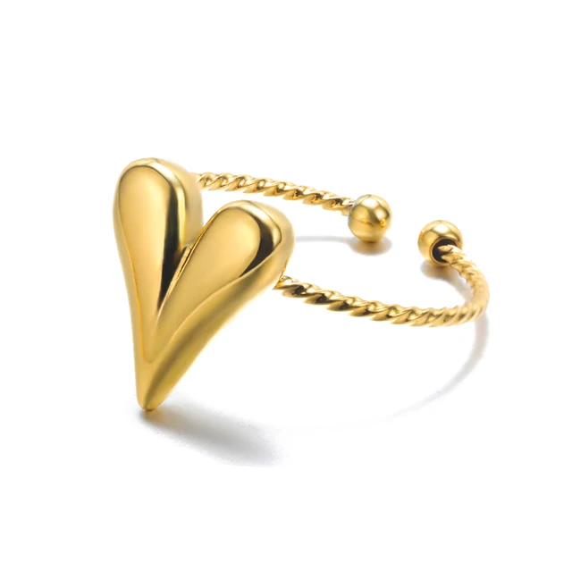 Bagues géométriques en acier inoxydable pour femmes, Texture minimaliste, couleur or, ouverture de Couple, bijoux esthétiques de mariage et de noël