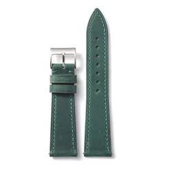 Elegant Quick Release Vintage Watch Strap - Black/Brown Leather with Stainless Steel Buckle - 22mm (Green)