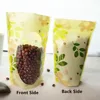 100pcs Green Fancy Printing Standing Up Zip Lock Bags with Clear Window - Stand Plastic Pouch with Leaf Design Print Candy Pack 1