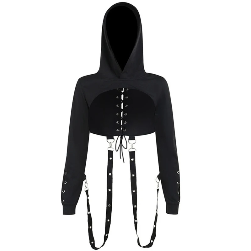 

Pullover Blouse Black Hoodies Top Festival Sweatshirt Black Bandage N7YF